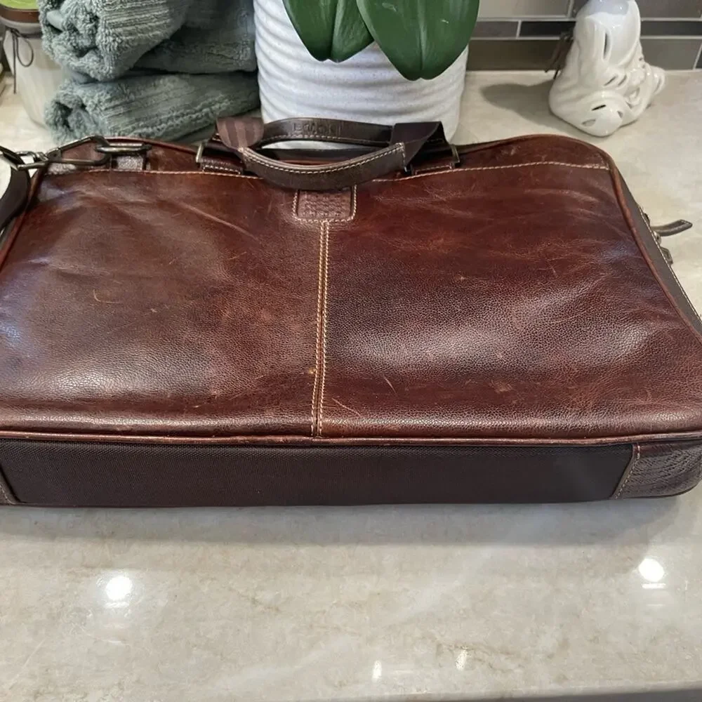 Boconi Zipster Brown weathered Leather Briefcase with Adjustable Straps